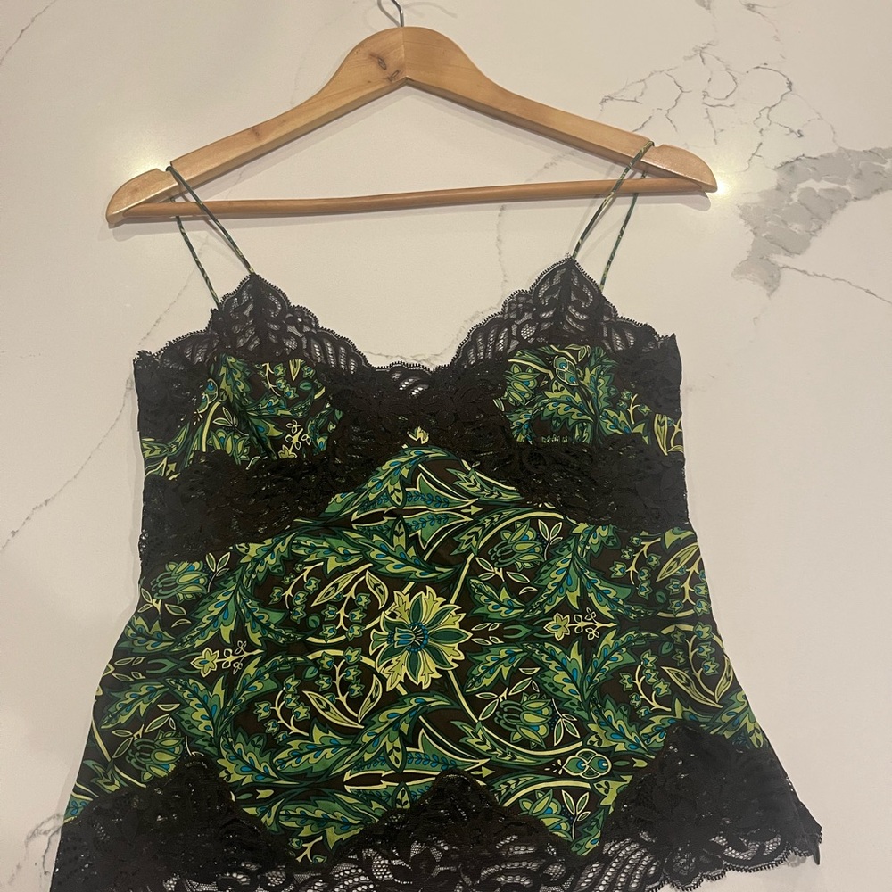 Banana Republic Babydoll Tank Top Womens OP Halter Floral 100% Silk Boho Y2K 90s